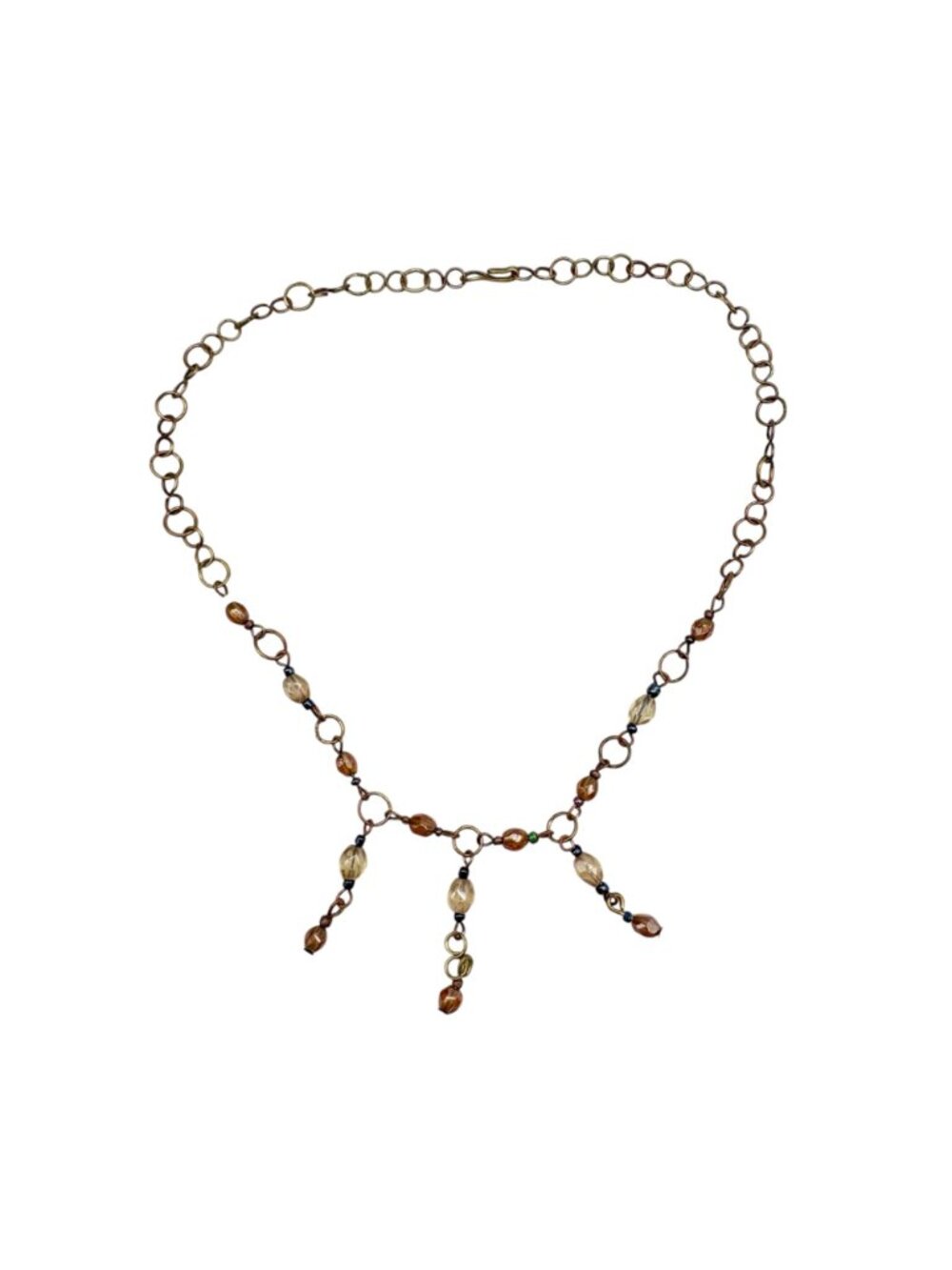 Vintage Choker Necklace Glass Beads Copper Chain Drop Elegant Bohemian Coquette - Picture 8 of 10